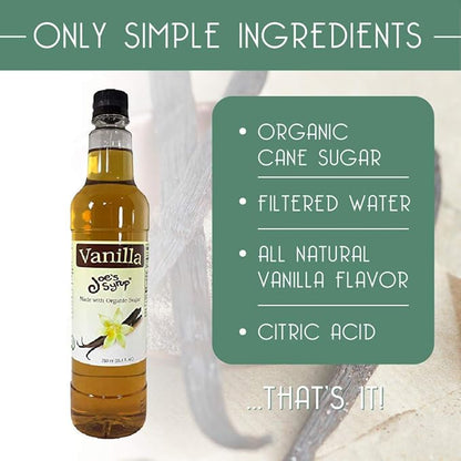 Joe’s Syrup, Organic Sugar, All Natural Vanilla Flavor, 750 ml (3 Pack)