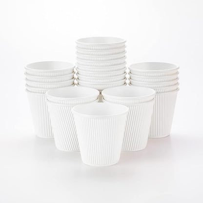 Restaurantware 8 Ounce Double Wall Disposable Coffee Cups, 500 Insulated White Paper Tumblers with Ripple Wall Design, Lids Sold Separately for Hot Drinks like Tea, Hot Chocolate, and More