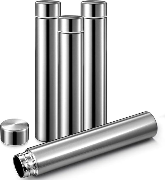 Vesici Slim Water Bottle 8.8 oz Small Stainless Steel Purse Compact Insulated Water Bottles Camping Travel Backpack Pocket Flask for Car Cold Coffee Tea(Silver,4 Pack)