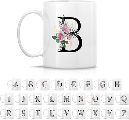 Retreez Initial A-Z Floral Botanical Bouquet Alphabet Monogrammed Monogram Mug 11 Oz Ceramic Tea Coffee Mugs - Appreciation Thank You Wedding Birthday Gifts for her friend coworker sister - B Initial