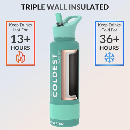 Coldest Insulated Water Bottle with Straw Lid - Stainless Steel Metal Insulated Bottle for Men & Women (Terraform Green, 40 oz)