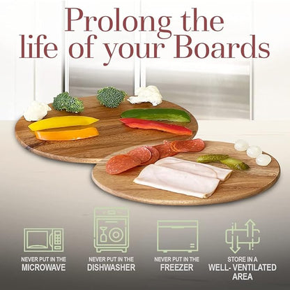 Woodard & Charles 6 Acacia Wood Serving Boards with Stand, Perfect for Serving, Sushi, Cheese, Hors d'oeuvre, Charcuterie, Sandwiches, 7 Piece Set, 9 1/2" x 6 1/2"