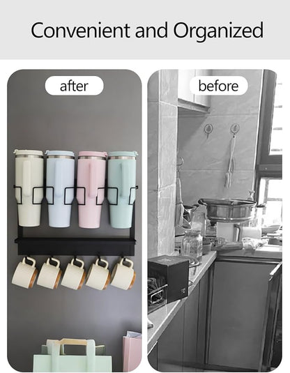 Multi-functional Magnetic Cup Holder ,Space Optimization Solution ,Suitable for Large Tumblers and Daily Items, Equipped with Drip Tray and Hooks, accommodates cups up to 40 oz,holds up to 40 lbs