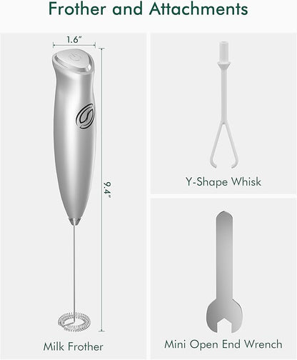 Milk Frother Handheld Frother Wand Drink Mixer Handheld Coffee Stirrers Electric Frother for Coffee Mixer Wand with 2 Whisk frother for protein powder coffee frother handheld-Silver