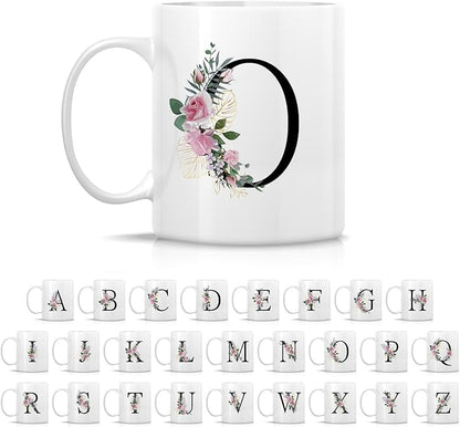 Retreez Initial A-Z Floral Botanical Bouquet Alphabet Monogrammed Monogram Mug 11 Oz Ceramic Tea Coffee Mugs - Appreciation Thank You Wedding Birthday Gifts for her friend coworker sister - O Initial