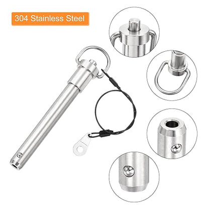 uxcell 1 Pcs Quick Release Pin, 1/2" x 3"(Dia. x L) Push-Button Ball Locking Pin 304 Stainless Steel Ring Handle Locking Pin with Wire for Audio Bimini Top Marine, Silver