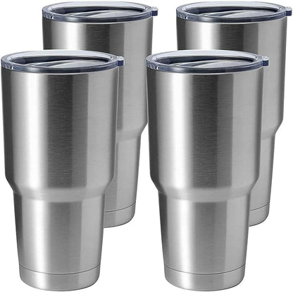 HASLE OUTFITTERS 30oz Stainless Steel Tumbler, Double Wall Vacuum Insulated Travel Mug Tumbler, Durable Insulated Coffee Mug, Gift Box Set (Silver, 4)