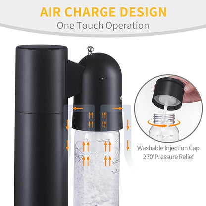 Sparkling Water Machine Soda Maker Beverage Drink Dispenser for Home, Soda Streaming Maker with BPA Free Bottles(2x1L), Seltzer Fizzy Maker Compatible with Screw-in 60L CO2 (NOT Included), Black