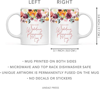 Andaz Press 11oz. Wedding Ceramic Coffee Tea Mug Gift, Fall Autumn Burgundy Orange Peach Flowers Roses Florals, This is My Wedding Planning Mug, 1-Pack, Includes Gift Box