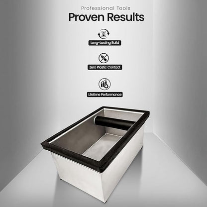 Rattleware Stainless Steel Knock Box | Heavy-Duty Espresso Grounds Container, Welded Bar, Durable and Efficient for Baristas - Quality Coffee Preparation (9.25"x5.5"x4")