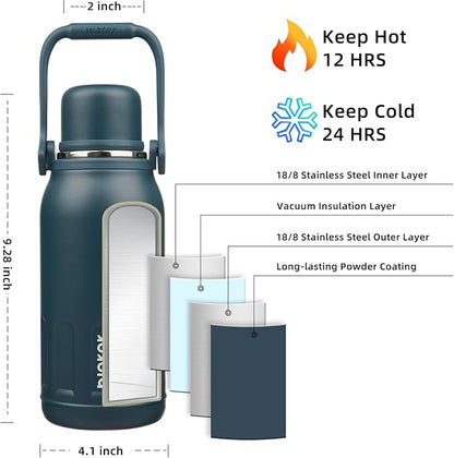 BJPKPK Insulated 40oz Thermos Disherwasher Safe Water Bottle with Lid and Carry Handle Stainless Steel Water Bottles for Sports,Navy Blue