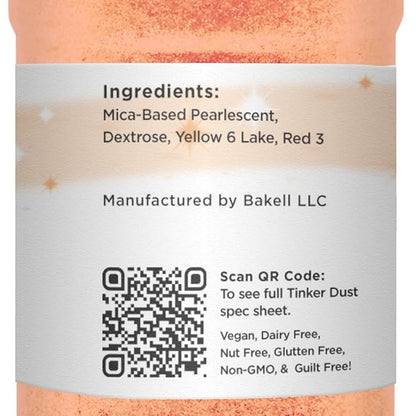Bakell - Tinker Dust Creamsicle Orange Edible Glitter for Cakes, Cupcakes, Cake Pops, Drinks, Desserts and Beverages, 1x 45g Shaker Jar