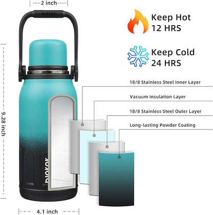 BJPKPK Insulated Thermos Water Bottle with Handle and Lid 40oz Stainless Steel Water Bottles for Cold and Hot Beverages,TealBlack