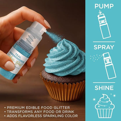 Bakell - Teal Tinker Dust (4g, 1x Mini Spray Pump) Edible Glitter for Food, Desserts, and Beverages!