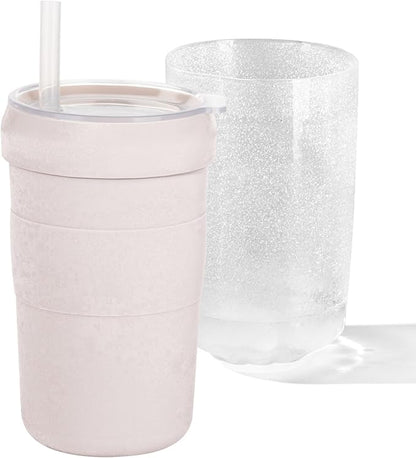 Iced Coffee Tumbler, 45℉ Insulated Beer Mug for Freezer, (Ice-Free) Double-walled Freezable Slushie Cup with Stainless Steel Liner, Travel Coffee Mug Reusable, with Lid and Straw, 16oz (1, White)