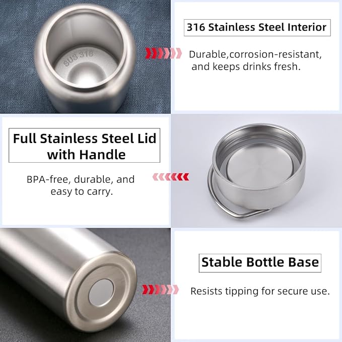 Vacuum Insulated Stainless Steel Water Bottle with Tea Infuser - Wide Mouth,BPA-Free, Leak- Proof,Keeps Cold 24H/ Hot 12H- Ideal for Travel,Office, Gym (12oz)