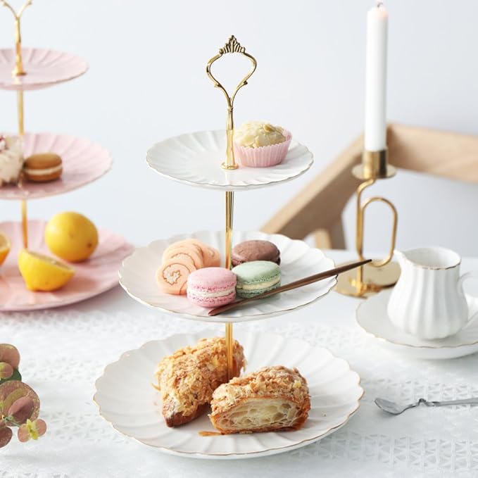 Sweejar 3 Tier Ceramic Cake Stand Wedding, Dessert Cupcake Stand for Tea Party Serving Platter (White)