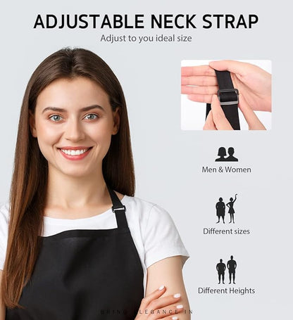 Syntus 12 Pack Bib Apron, Unisex Aprons Adjustable Waterdrop Resistant with 2 Pockets Cooking Kitchen Apron for Chef, BBQ Drawing Apron Bulk, Black