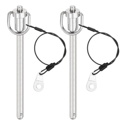 uxcell 2 Pcs Quick Release Pin, 5/16" x 4"(Dia. x L) Push-Button Ball Locking Pin 304 Stainless Steel Ring Handle Locking Pin with Wire for Audio Bimini Top Marine, Silver