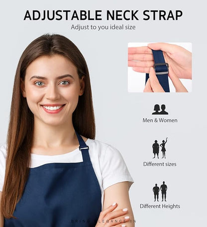 Syntus 12 Pack Bib Apron, Unisex Aprons Adjustable Waterdrop Resistant with 2 Pockets Cooking Kitchen Apron for Chef, BBQ Drawing Apron Bulk, Nautical Blue