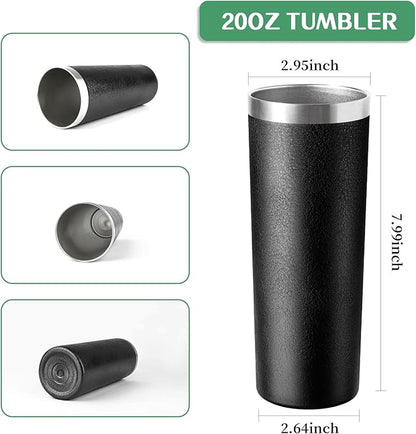 20 oz Skinny Tumbler with Lid and Straw,Stainless Steel Vacuum Insulated Tumbler Double Wall Travel Coffee Mug,Insulated Cup for Coffee, Tea, Beverages,Office (Texture Black,1)