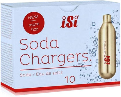 iSi North America Classic Sodamaker Set with Soda Siphon Chargers, 10-Pack - Stainless Steel 1-Quart Sparkling Water System & CO2 Carbonation Chargers for Carbonated Drinks, Juices, Cocktails