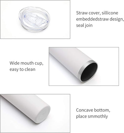 HASLE OUTFITTERS 20 oz Skinny Tumblers Bulk Set, Stainless Steel Insulated Slim Tumblers with Lids, Reusable Double Wall Travel Coffee Mugs, Durable Powder Coated Travel Water Cups(White, 8)