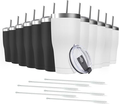 12 Pack 20oz Stainless Steel Tumblers Bulk Reusable Travel Mugs with Lid, Double Wall Powder Coated Coffe Cup for Home, Office, Outdoor Suitable for Vehicle Cup Holders