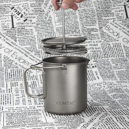 Titanium French Press Pot 750mL/25 fl oz Coffee Maker Camping with Lid and Filter Titanium French Press Cup Backpacking for Outdoor Hiking Camp