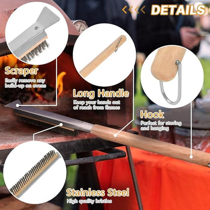 Pizza Oven Brush, 26" Brush and Stainless Steel Scraper for Pizza Stone with Screwdriver and Non Scratch Heat Proof Brass Bristles, BBQ Grill Cleaning Brush Outdoor Pizza Oven and Accessories
