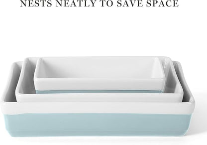 MARTHA STEWART 3 Piece Oven to Table Stoneware Bakeware, Baking Dish & Casserole Set - Dusty Blue