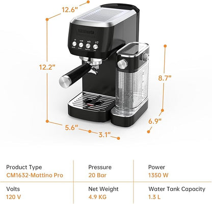Cappuccino Machine 20 Bar, Professional Espresso Machines for Home and Office with Automatic Milk Frothering System, Barista Compact Latte Maker for Coffee Lovers, Stainless Steel-Black