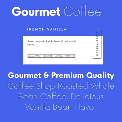 Sarasota Coffee Whole Bean French Vanilla | Medium Roast Gourmet Flavored Coffee Beans | Low Acid, Mold Free, Specialty Grade Bulk Beans | 5lb (80 oz)