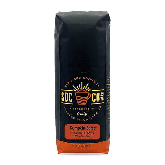 San Diego Coffee Pumpkin Spice, Medium Roast, Whole Bean Coffee, 16-Ounce Bag Café en grano tostado