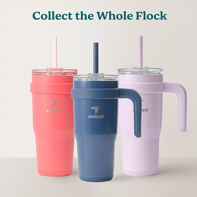 Reduce 24 oz Stainless Steel Tumbler with Handle - Dual-Wall Vacuum Insulated Travel Mug, Sweat-Proof Lid & Reusable Straw - Keeps Drinks Cold for 24 Hrs, Fits Cupholders, Dishwasher Safe-Ocean Breeze