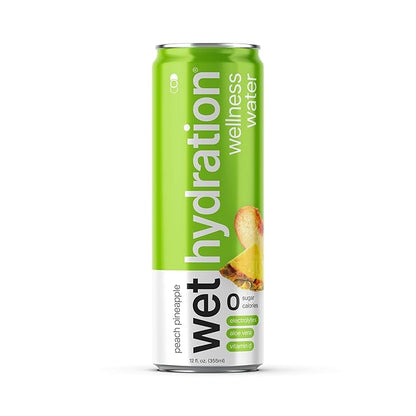 Wet Hydration | Functional Wellness Water, Non-Carbonated - Peach Pineapple (12 Ounce Cans, Pack of 12) - Flavored Water, Hydration Drink, No Sugar, No Artificial Ingredients, Zero Calories (Packaging May Vary)