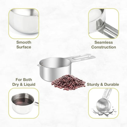 1PCS 1/3Cup (80ml, 2.6oz) Single Measuring Cup, Etched Inner Scale Stainless Steel Measure Scoop, Metric and US Measurement, Dishwasher Safe