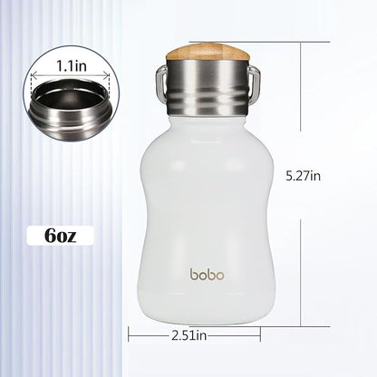 YOHKOH Mini Vacuum Insulated Water Bottle With Bamboo Lid - Stainless Steel Thermos Water Bottle for Women Girls Kids, Metal Sports Hot and Cold Water Bottle Leak-Proof BPA-Free (6.4oz,White)