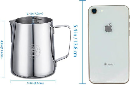 Milk Frothing Pitcher 20oz,Espresso Steaming Pitchers 600ml,Espresso Machine Accessories,Milk Frother cup 20 Oz, Coffee Cappuccino Latte Art,Stainless Steel Jug Cup with Decorating Art Pen