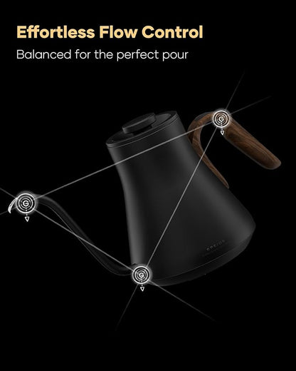 Cocinare FLOW B9 Gooseneck Electric Kettle, Precise Temperature Control for Pour-Over Coffee & Tea Brewing, Stainless Steel Interior, Rapid Heating for Boiling Water 1500W/0.9L (Black Wooden)
