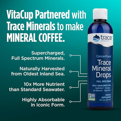 VitaCup Mineral Coffee with Trace Minerals, Hydrate, Replenish & Restore w/All Natural Sea Minerals, Electrolytes, Organic, Single Origin, Medium Dark Roast, Ground Coffee, 6 Bags 10oz Each