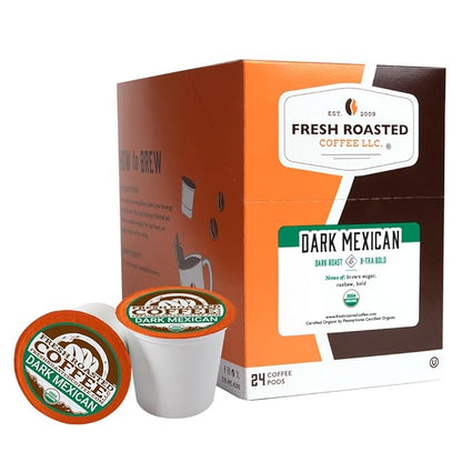 Fresh Roasted Coffee, Organic Dark Mexican | Mold & Myco 3rd Party Tested, USDA Organic, Kosher | Dark Roast 24 Pods for K Cup Brewers