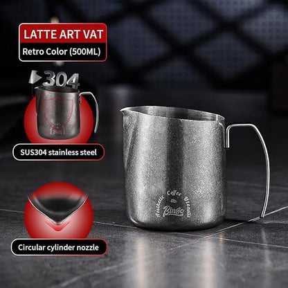 Bincoo Milk Frother Pitcher 500ml(17oz) - Stainless Steel Barista Milk Frothing Cup with Ice Crystals Design - Professional Espresso & Cappuccino for Coffee Machine,Latte Art