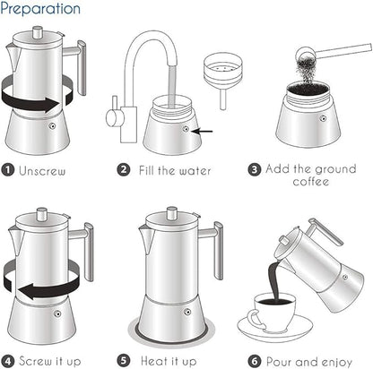 Easyworkz Pedro Stovetop Espresso Maker 4Cup 200ml Stainless Steel Italian Coffee Machine Maker Moka Pot Induction Espresso Pot
