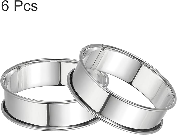 HARFINGTON 6pcs Crumpet Rings 3.15" Nonstick Round Cake Ring Stainless Steel Double Rolled English Pastry Rings for Kitchen Baking Crumpet Dessert, Silver