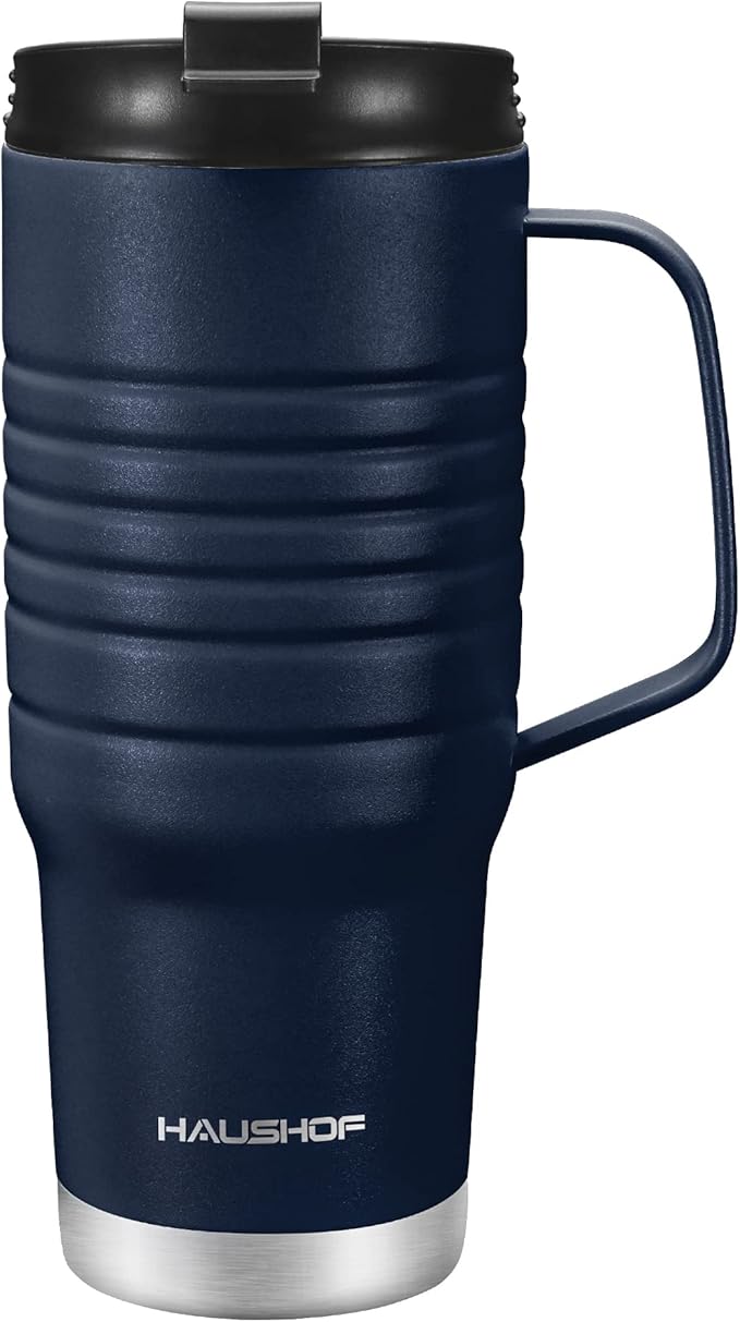 HAUSHOF 24 oz Travel Mug with Handle, Stainless Steel Vacuum Insulated Coffee Travel Mug, Double Wall with Leakproof Lid, BPA Free