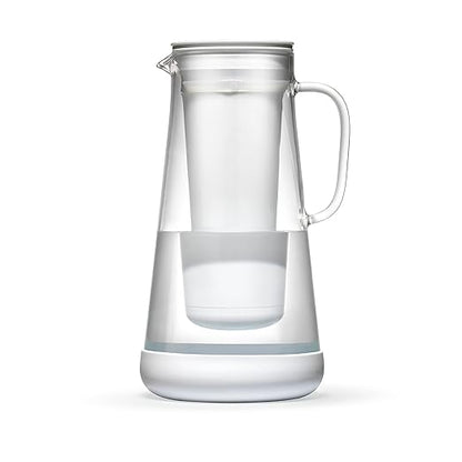 LifeStraw Home Water Pitcher, 7-Cup, White, Glass with Silicone Base, White, for Everyday Protection Against Bacteria, Parasites, Microplastics, Lead, Mercury, PFAS and a Variety of Chemicals