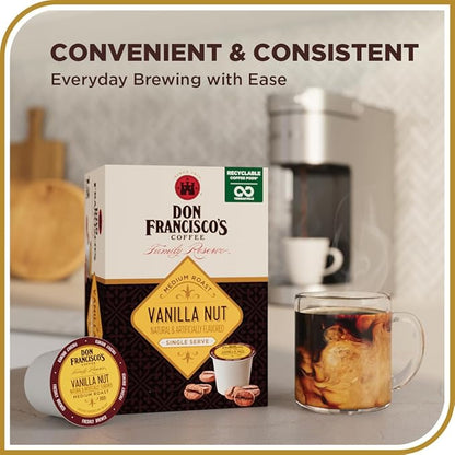 Don Francisco's Vanilla Nut Flavored Coffee - 24 K-Cup Compatible Single-Serve Pods - 100% Arabica, Smooth, Rich Flavor and Nutty Notes - Compatible with Keurig Brewers