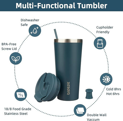 BJPKPK 22oz Stainless Steel Insulated Tumbler With lid And Straw Travel Coffee Thermal Tumblers Cup For Women And Men,Navy Blue