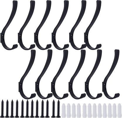 12 Pack Hanging Coat Hooks Wall Mount, Coat Hanger Wall Hangers, Metal Hooks for Hanging Heavy Duty, Screw in Hooks for Hanging Towels, Clothes, Backpack, Hat, Bag, Jacket, Key, Robe, Backpack Black